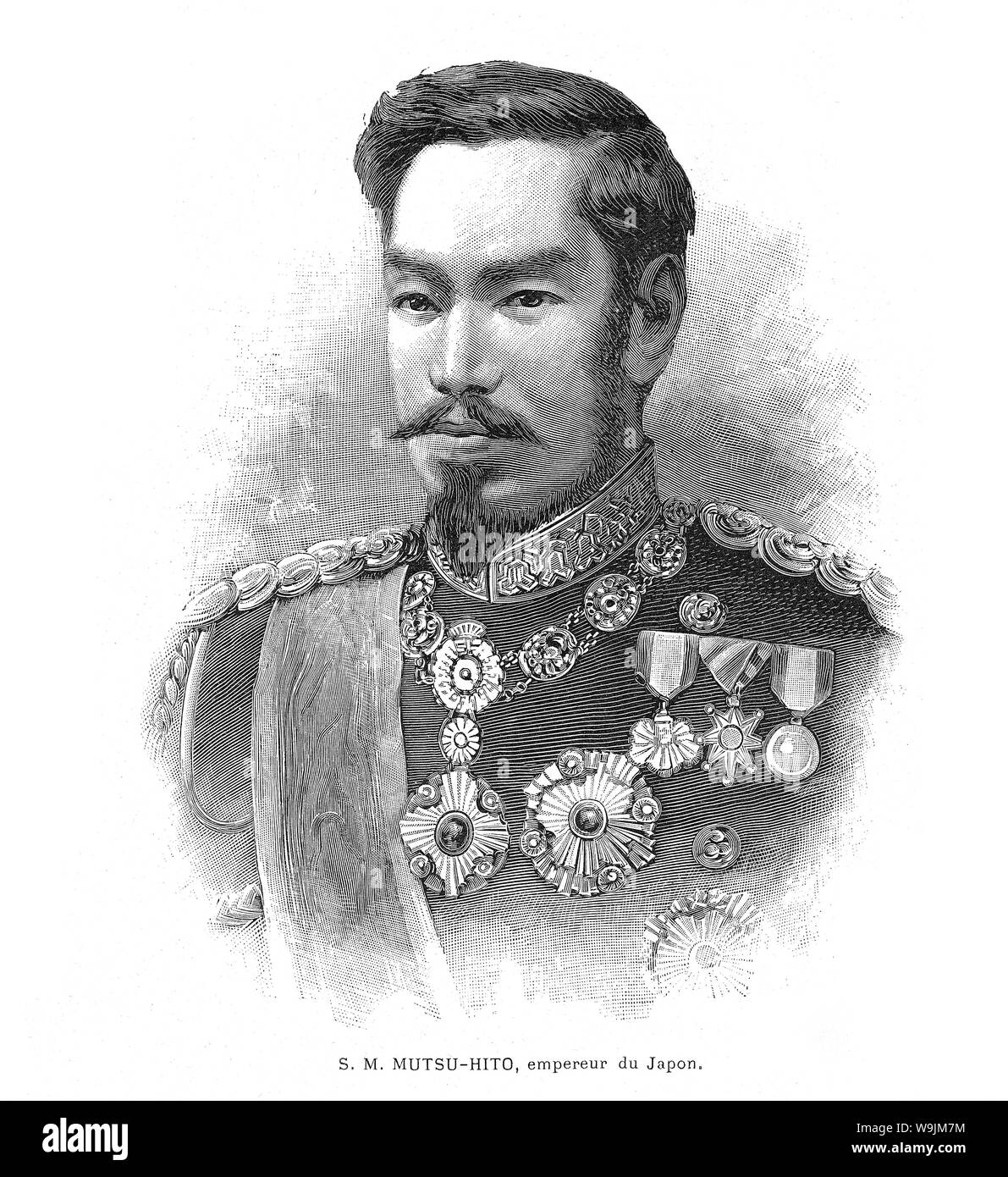 [ 1890 Giappone - l'Imperatore Meiji ] - l'Imperatore Meiji (1852-1912), la 122Imperatore del Giappone. Pubblicato in francese settimanale illustrato l'illustrazione a Settembre 29, 1894 (Meiji 27). Xix secolo quotidiano vintage illustrazione. Foto Stock