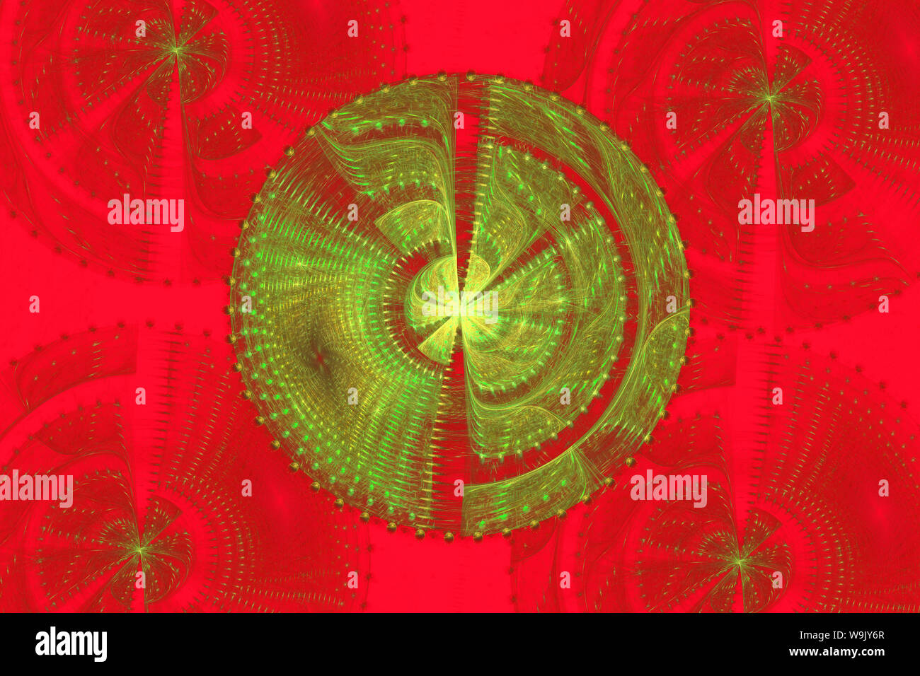Rosso Arancione frattale geometrico illustrano fantasticando immaginazione spazio psichedelico sogni magic esplosione nucleare pattern di frequenza i concetti di radiazione Foto Stock