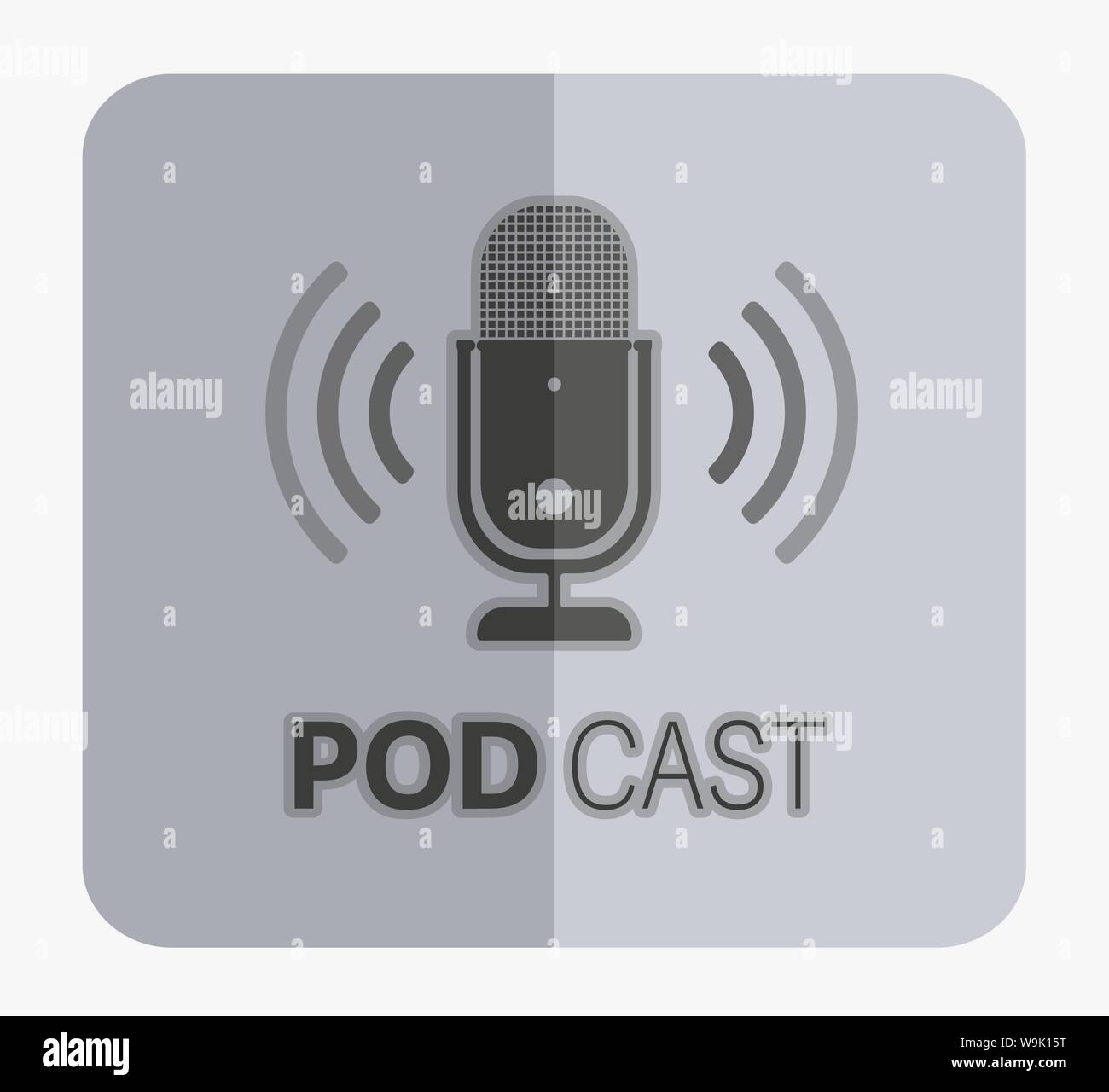 Icona podcast o logo con microfono, concetto di podcasting illustrazione vettoriale Illustrazione Vettoriale