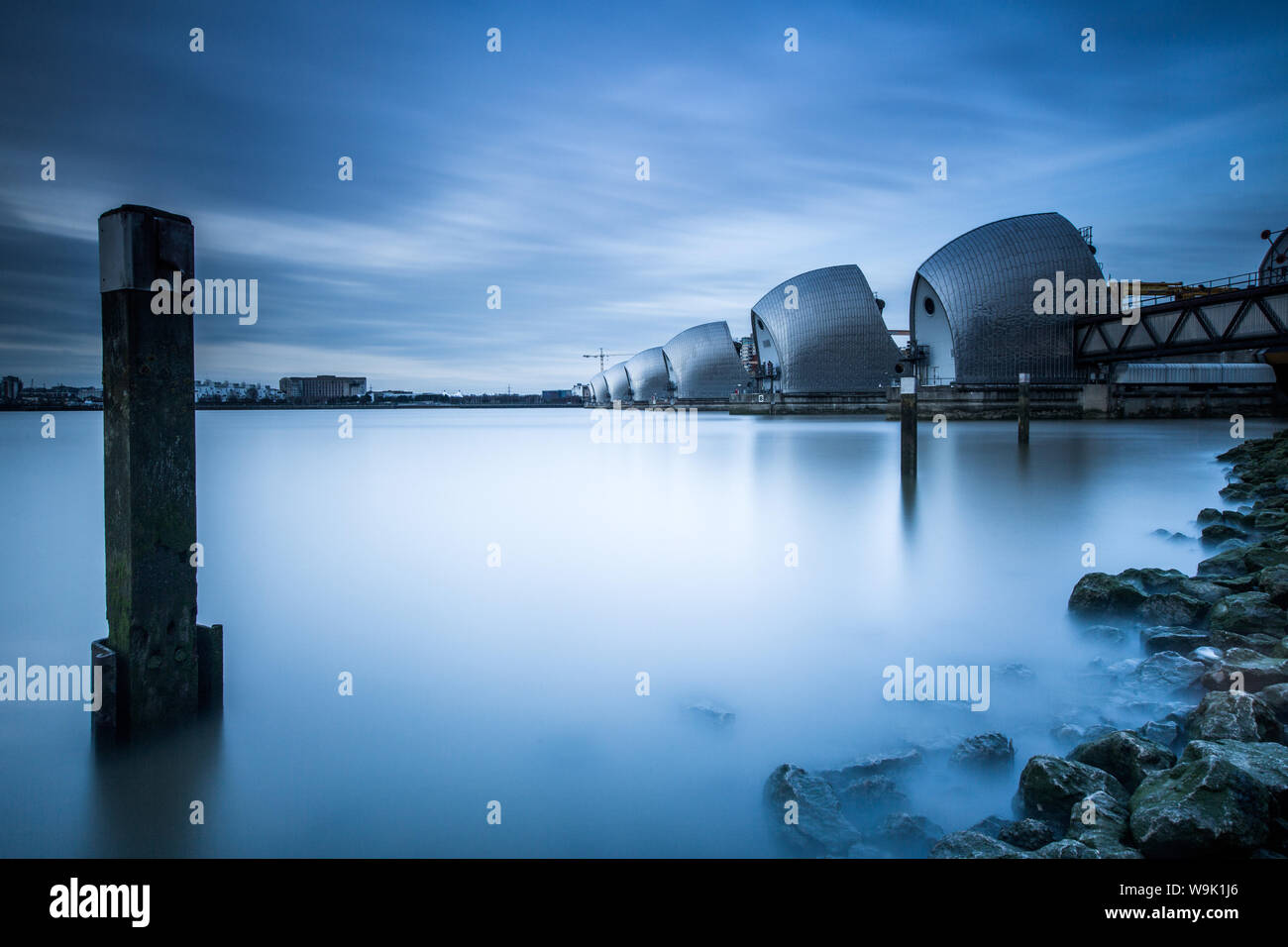 Thames Barrier sul fiume Thames, London, England, Regno Unito, Europa Foto Stock