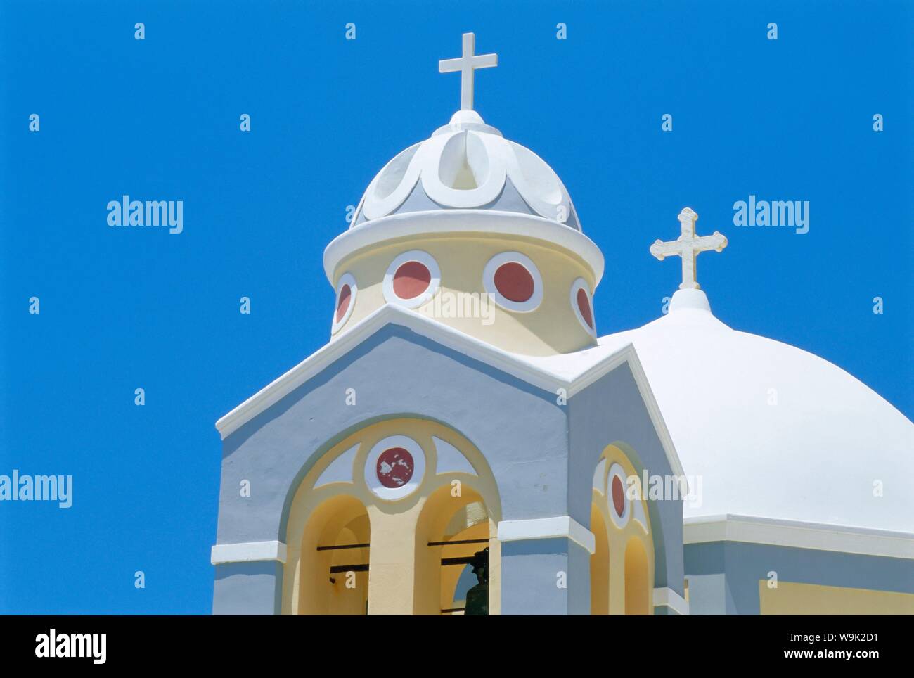 Chiesa colorati, Firostephani, Santorini, Cicladi Grecia, Europa Foto Stock