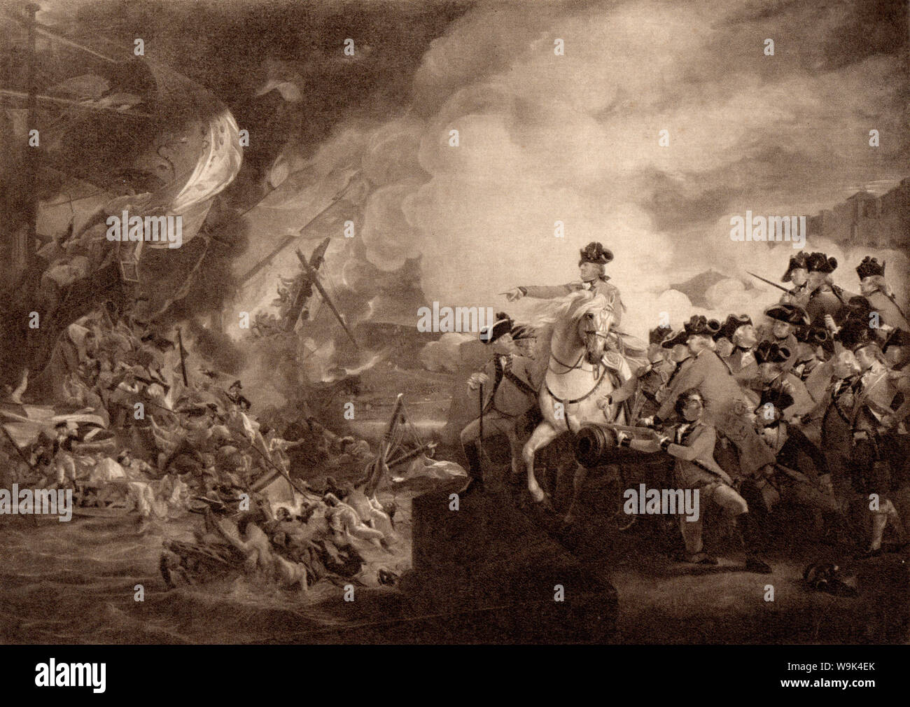 La difesa di Gibralter da Lord Heathfield 1782; il Grande Assedio di Gibralter in bianco e nero illustrazione; Foto Stock