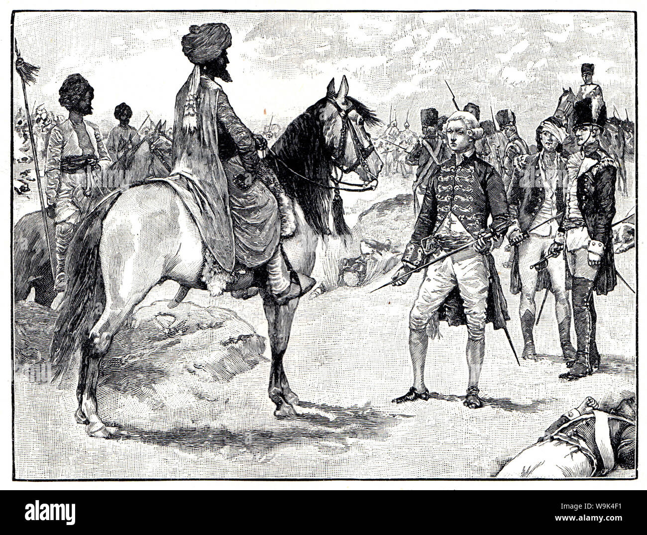 La rinuncia del Colonnello William Baillie della British East India Company di Hyder Ali dominatore di Mysore durante la seconda guerra Anglo-Mysore; nero e di Pentecoste Foto Stock