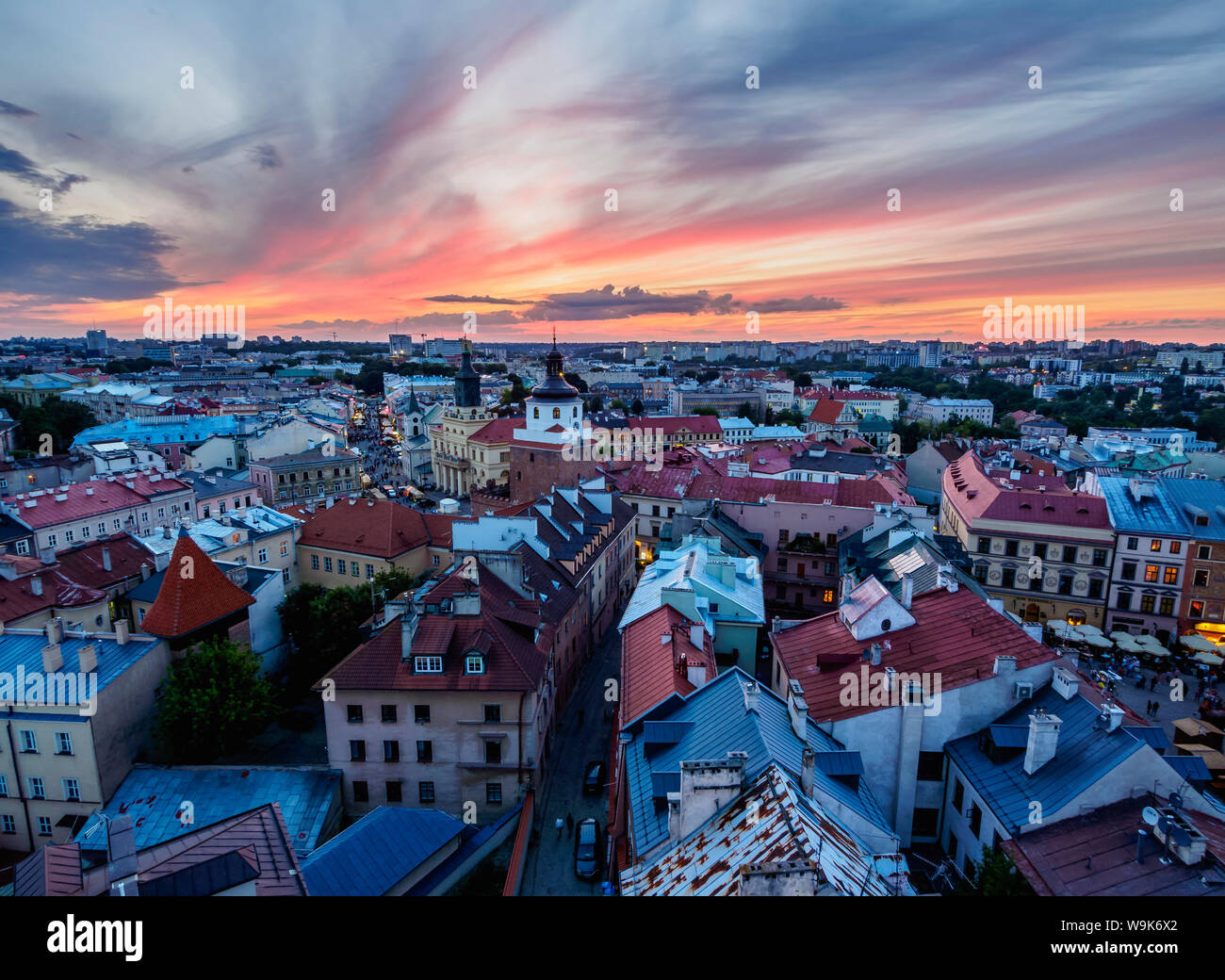 Vista in elevazione della Città Vecchia al tramonto, città di Lublino Lublino voivodato, Polonia, Europa Foto Stock