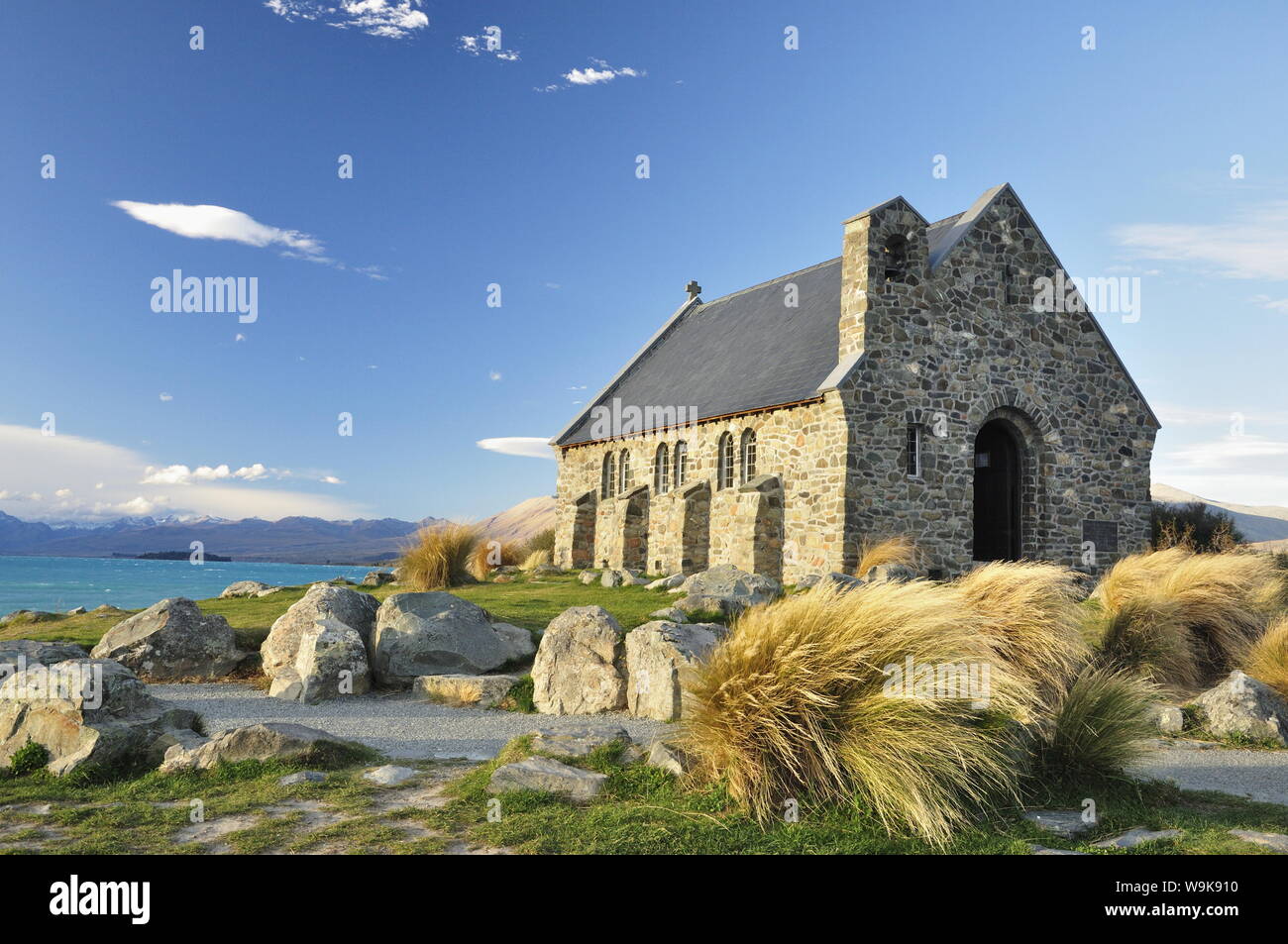 La Chiesa del Buon Pastore, il Lago Tekapo, Canterbury, South Island, in Nuova Zelanda, Pacific Foto Stock