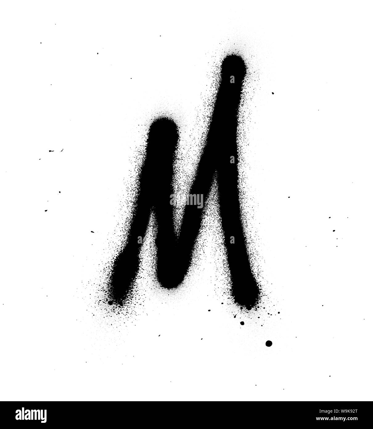 Graffiti sottile M font spruzzato in nero su bianco Illustrazione Vettoriale