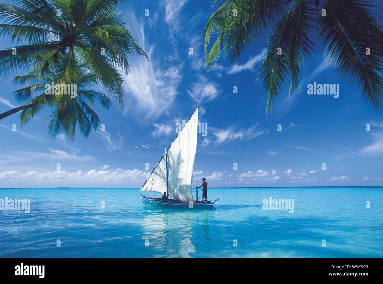 Tradizionale dhoni, Maldive, Oceano Indiano, Asia Foto Stock