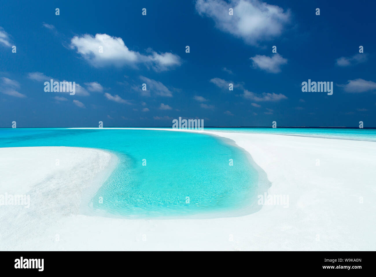 Sandbank e laguna tropicale, Maldive, Oceano Indiano, Asia Foto Stock