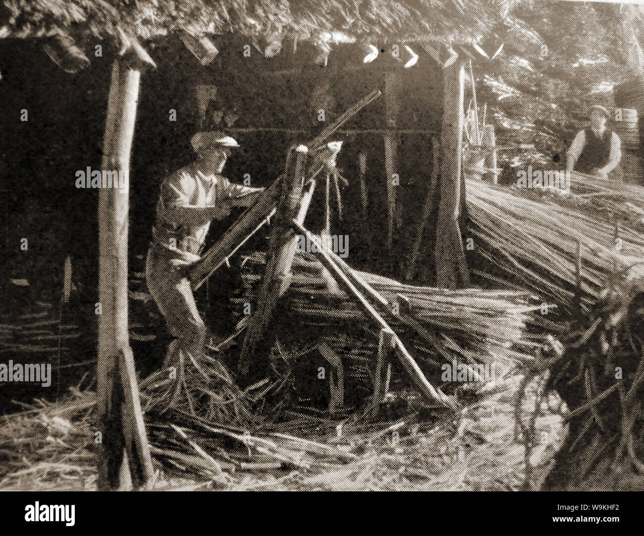 C1940's British paese artigiani al lavoro - un cerchio tradizionale maker di Ashdown Forest, Sussex Foto Stock