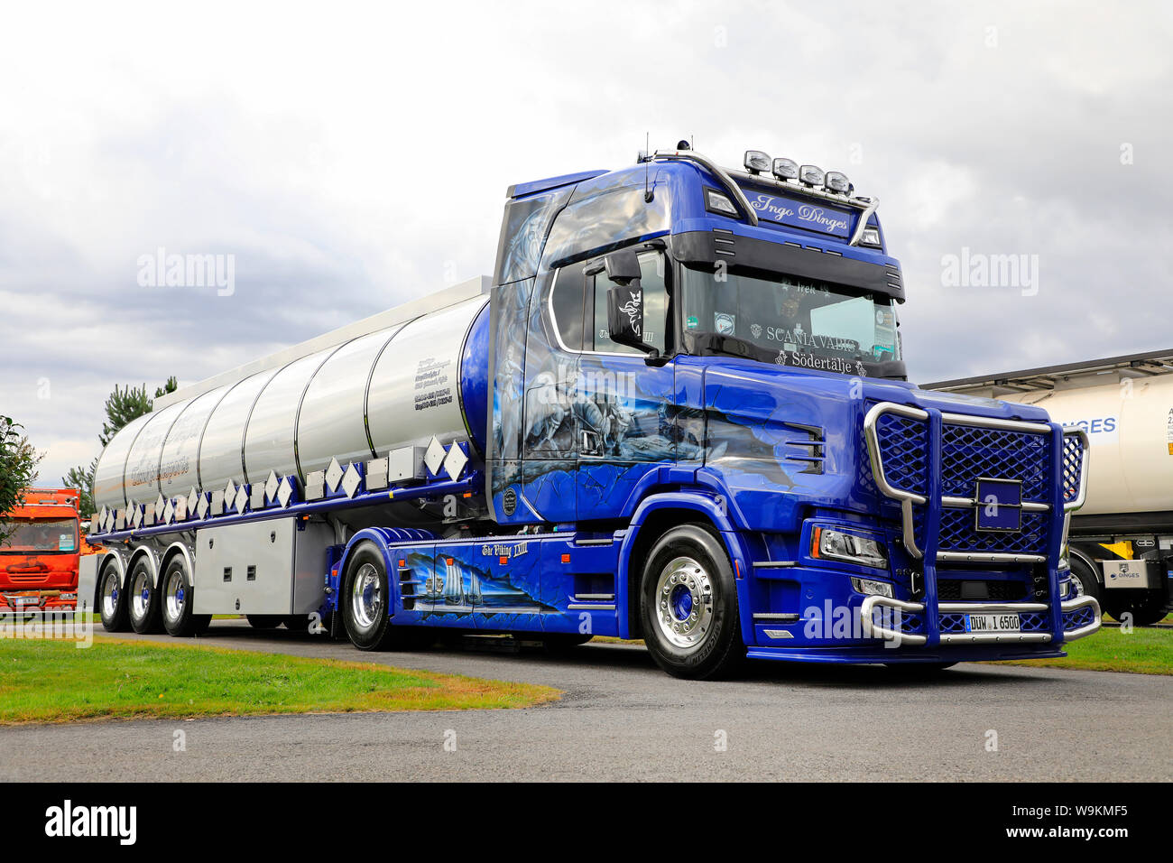 Alaharma, Finlandia. Il 9 agosto 2019. Prossima generazione di Scania S650 Il Viking LXII di Dinges logistica sul carrello di alimentazione mostra 2019. Foto Stock