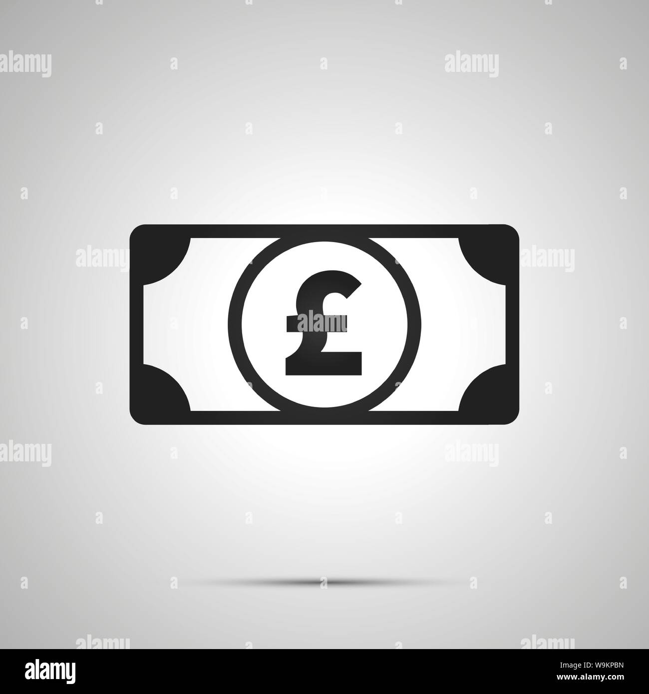 Abstract denaro banconota con GBP segno, semplice icona nera con ombra su grigio Illustrazione Vettoriale
