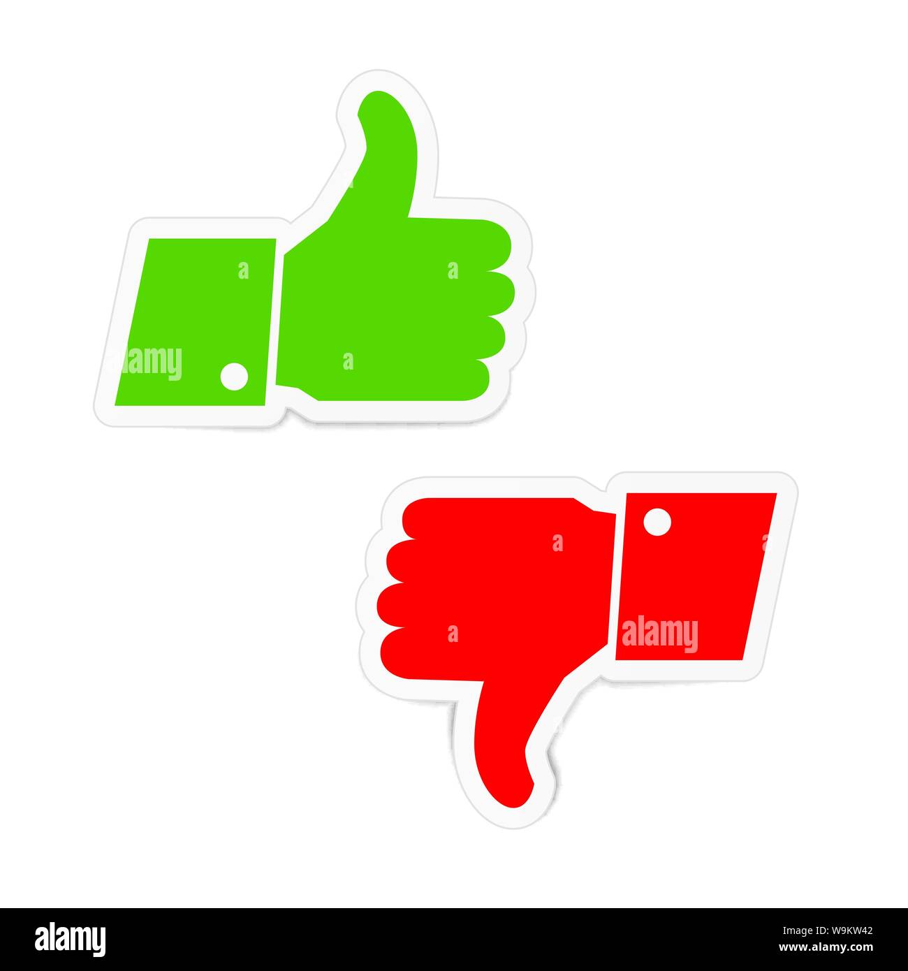 Pollice verde e rosso il pollice verso il basso gli adesivi di icone su bianco Illustrazione Vettoriale