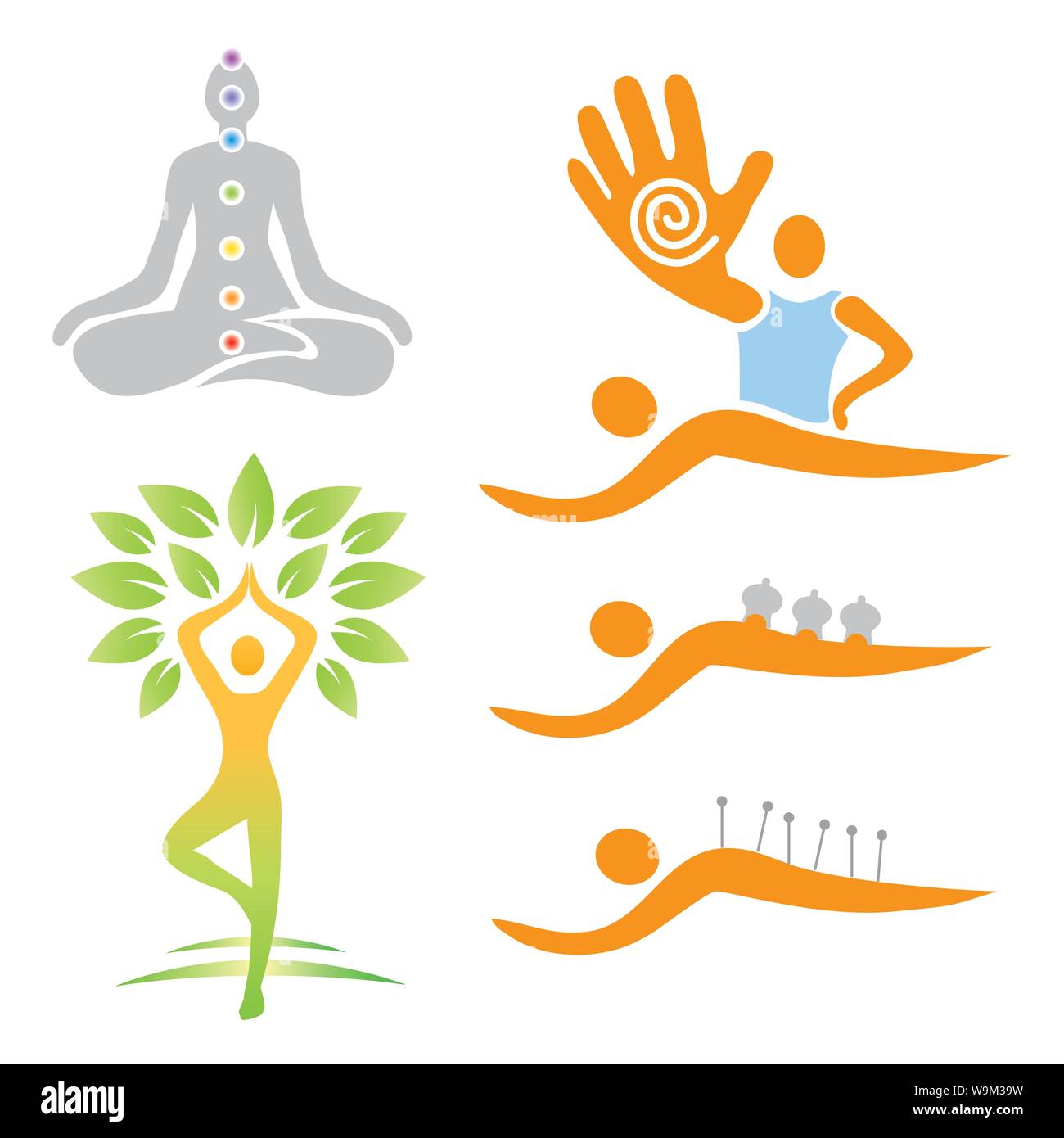 Icone di massaggio yoga medicina alternativa. Vettore disponibile. Illustrazione Vettoriale
