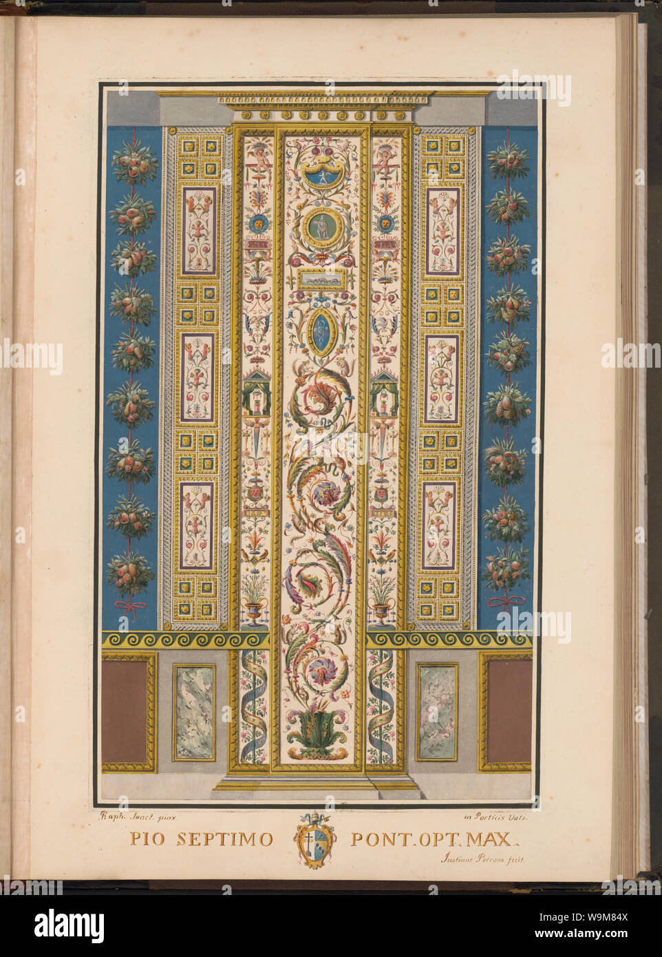 Arabesque decorazioni sul pilastro nella Loggia del Vaticano] / Raph. Sanct. pinx ; Justinus Perrone fecit Foto Stock