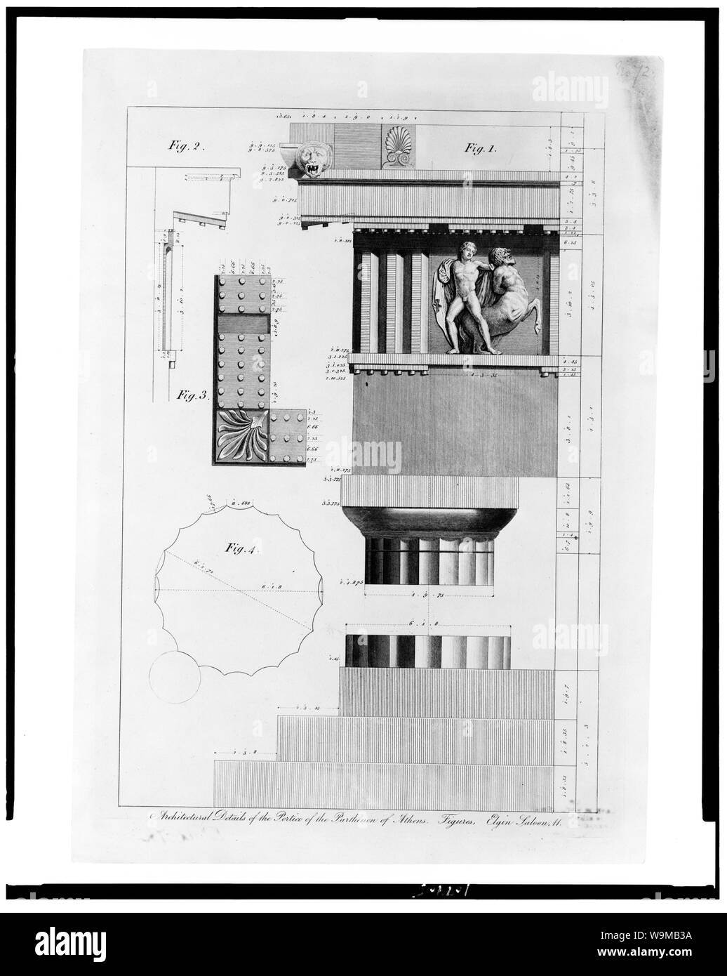 Dettagli architettonici del portico del Partenone di Atene / figure, Elgin Saloon, 11(). Foto Stock