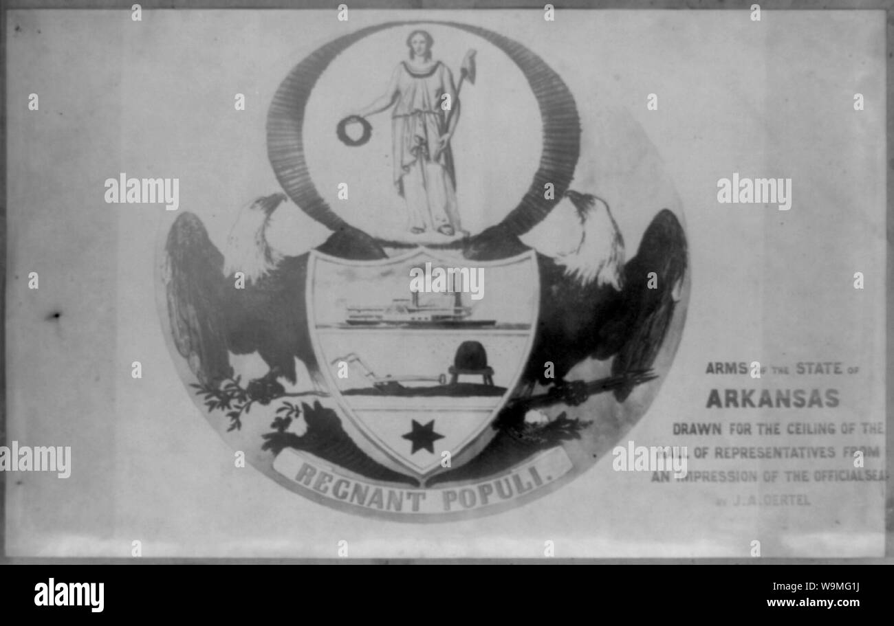 I bracci dello stato di Arkansas, disegnato per il soffitto della Sala dei rappresentanti da una impronta del sigillo di J.A. Oental Foto Stock