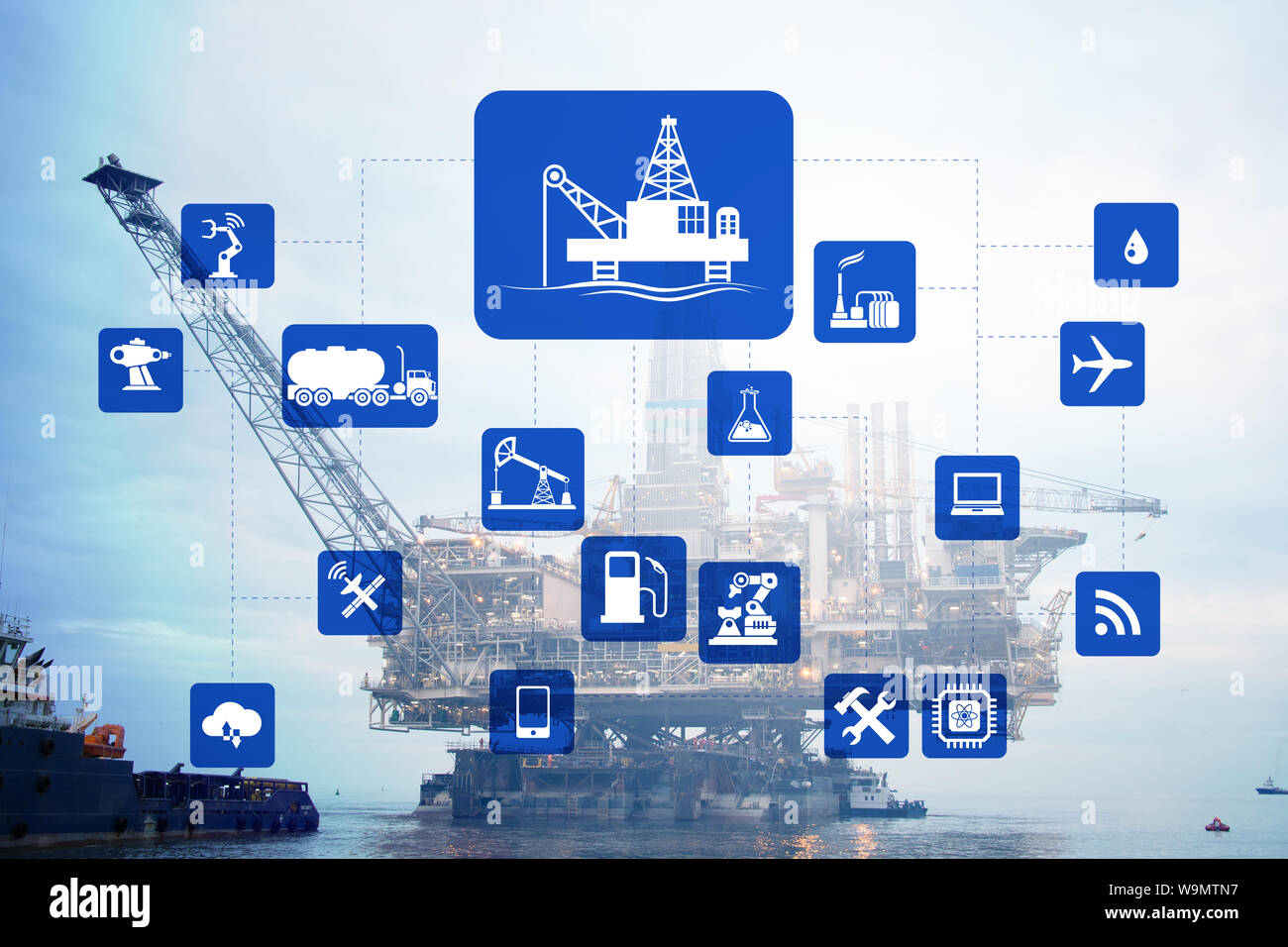 Il concetto di automazione nell'industria petrolifera e del gas Foto Stock