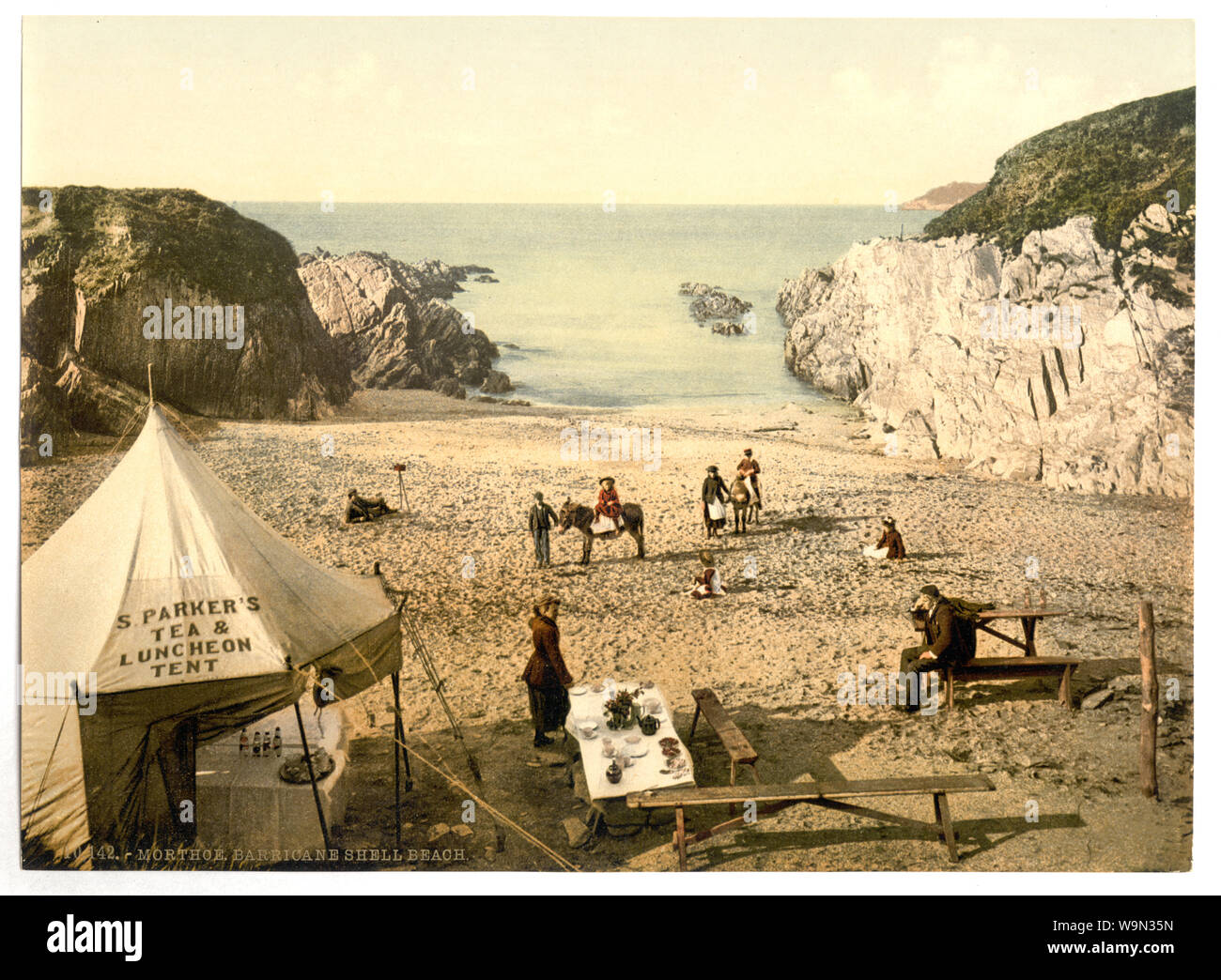 Guscio Barricane Beach, Mortehoe, Inghilterra; fa parte di: Viste delle isole britanniche, nella stampa Photochrom collection.; ulteriori informazioni circa la stampa Photochrom Collection è disponibile a titolo http://hdl.loc.gov/loc.pnp/pp.pgz; dalla Detroit Publishing Co., catalogo J-sezione estera, Detroit, Michigan. : Detroit Publishing Company, 1905.; stampa n. 10142. Foto Stock