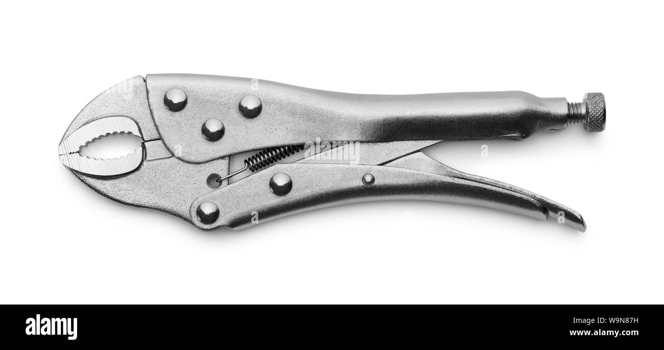 Morsa chiusa di impugnature isolate su sfondo bianco. Foto Stock