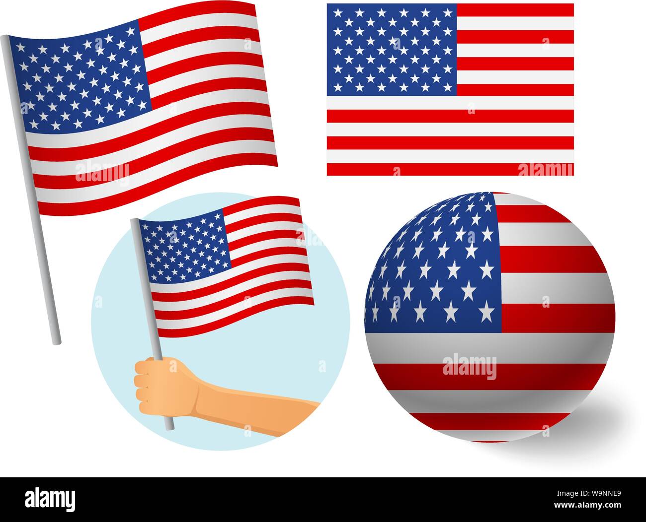 Stati Uniti d'America bandiera icona set. Bandiera nazionale degli Stati Uniti d'America illustrazione vettoriale Illustrazione Vettoriale