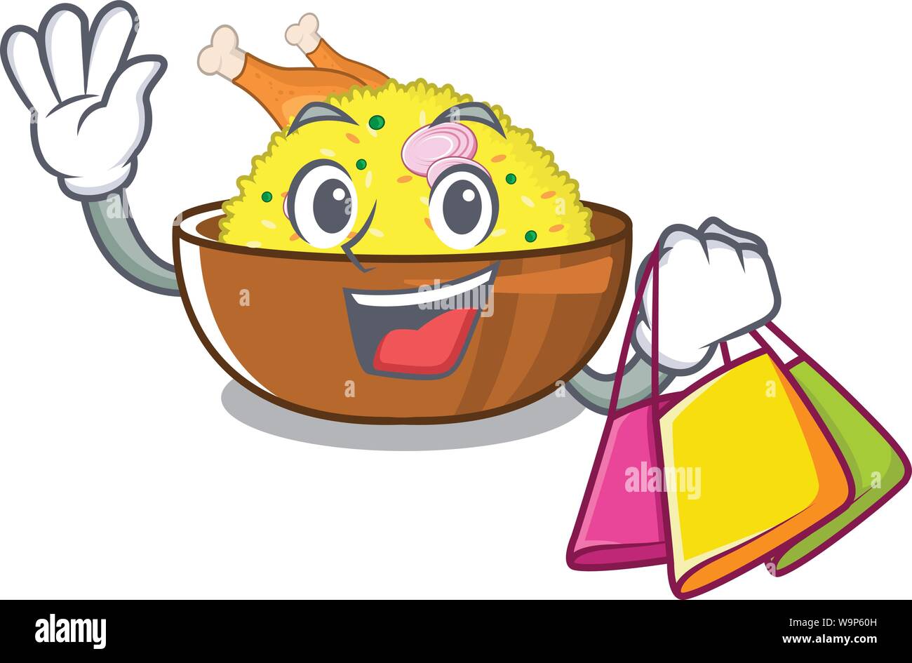 Shopping biryani di pollo cotto in padella di caratteri Illustrazione Vettoriale