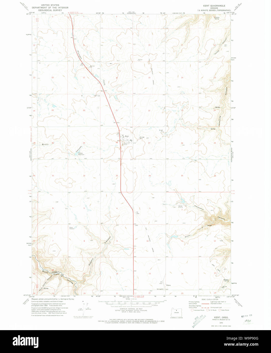 USGS TOPO Map Oregon Kent 280394 1970 24000 Restauro Foto Stock