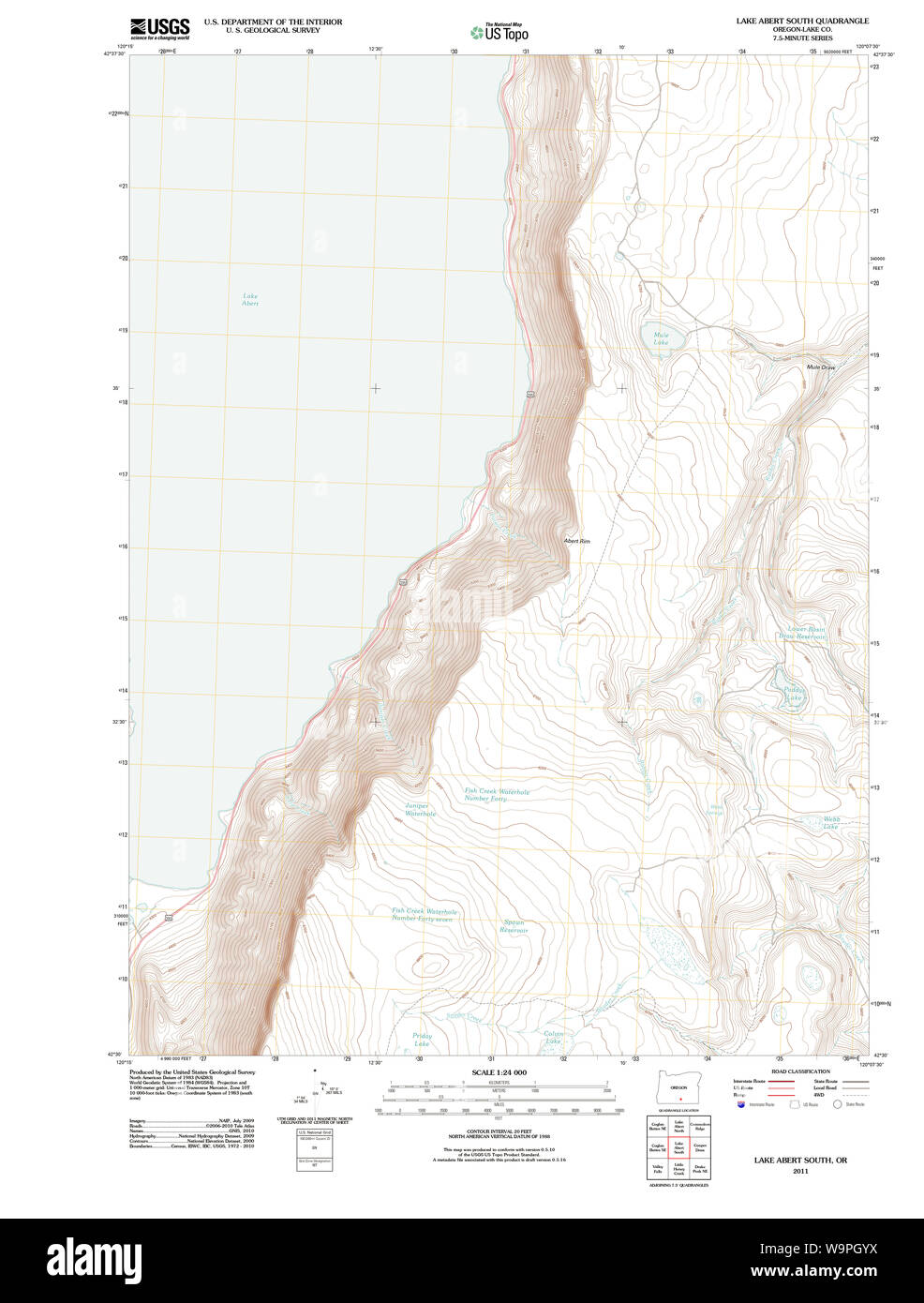 USGS TOPO Map Oregon Lago Sud Abert 20110816 TM il restauro Foto Stock