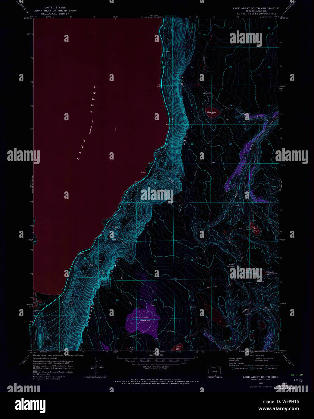 USGS TOPO Map Oregon Abert Lago Sud 280436 1968 24000 Restauro invertito Foto Stock