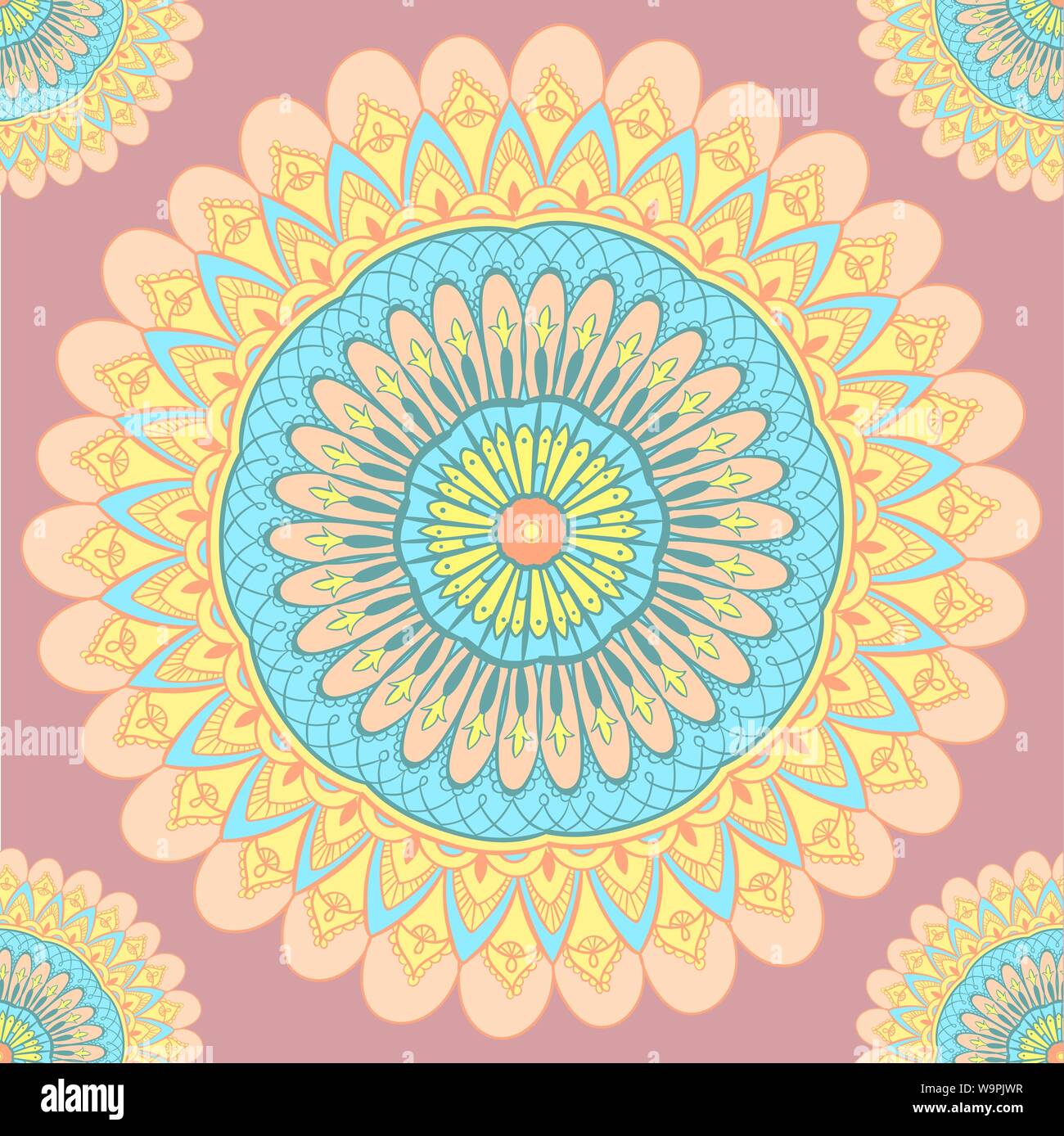 Bella Coperta Indiana Con La Mandala Luminosa Ed Il Confine Ornamentale