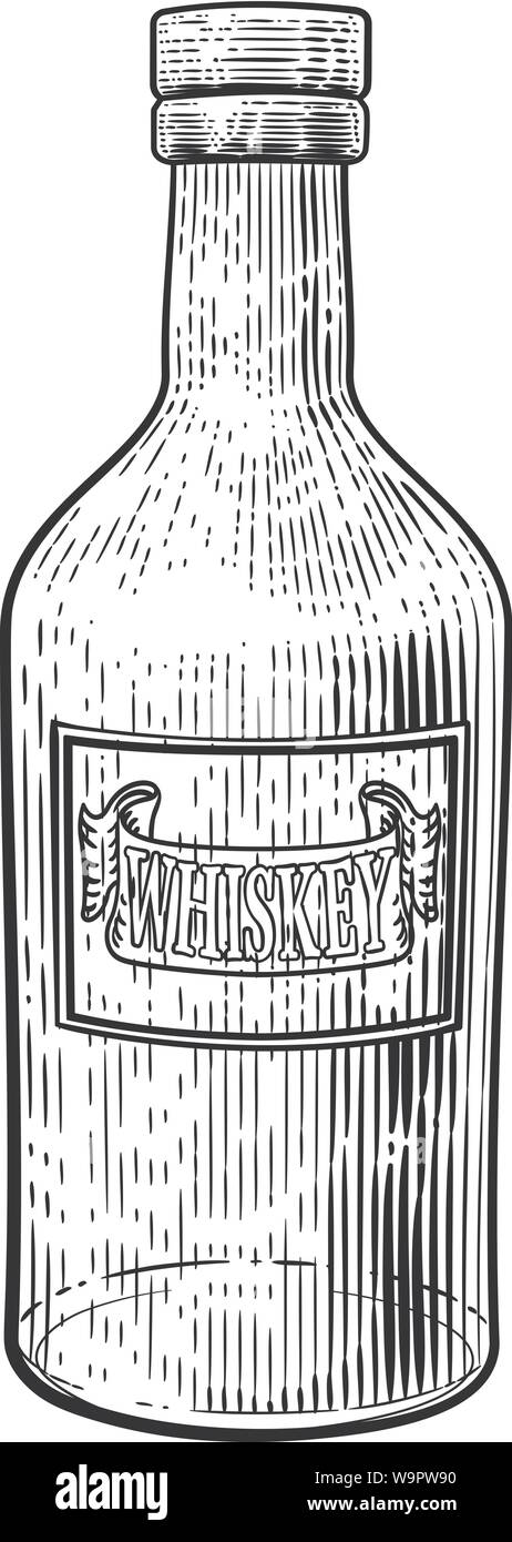 Whisky o del whisky bottiglia di vetro incisione xilografia Illustrazione Vettoriale