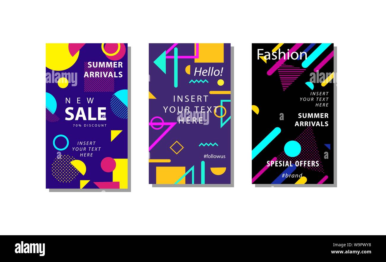 Impostare Vendita banner con sfondo alla moda di forme geometriche memphis elemento . Adatto per la vendita di banner, presentazione, social media storie, storia, promoti Illustrazione Vettoriale