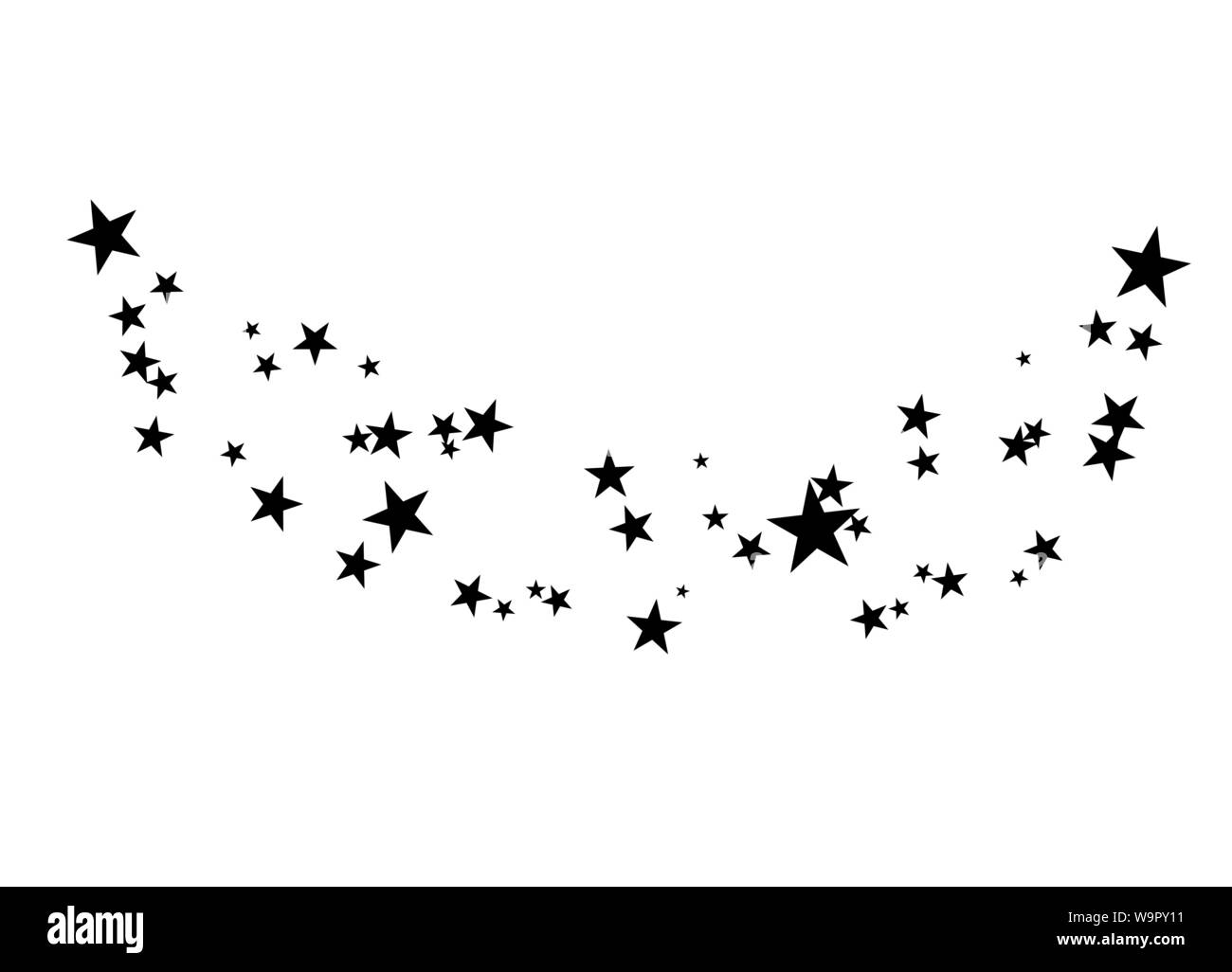 Fuochi d'artificio star sorgente casuale stream. Stella Cadente. Stelle su uno sfondo bianco. Illustrazione Vettoriale