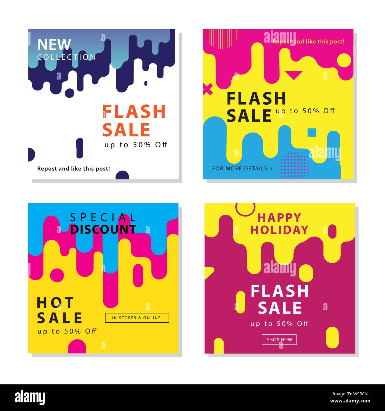 Collezione di quadri di social media post modello arrotondato con moderne forme dinamiche elemento grafico. Per i social media post, storie, storia, internet noi Illustrazione Vettoriale