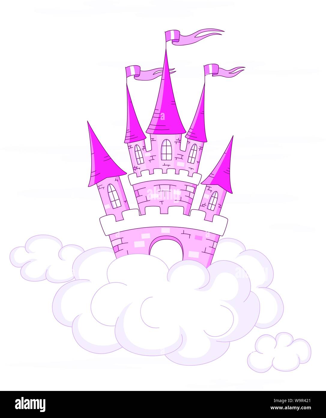 Vettore castello di fantasia sulle nuvole bianche Illustrazione Vettoriale