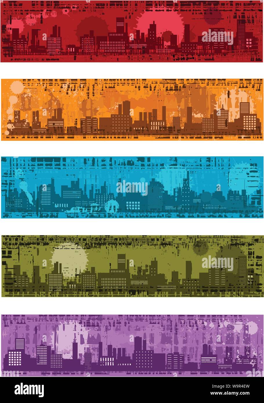 Raccolta di vettore di grunge banner con città Illustrazione Vettoriale