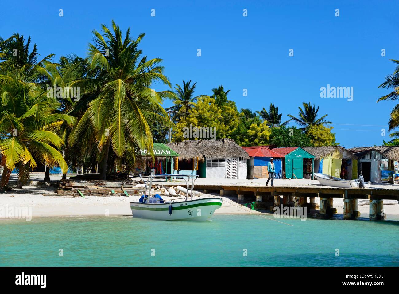 Villaggio di Pescatori di mano Juan, Isla Saona Island, Parque Nacional del Este, Repubblica Dominicana Foto Stock