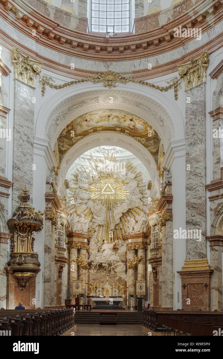 Foto di interni, altare camera, la chiesa di San Carlo, Vienna, Austria Foto Stock