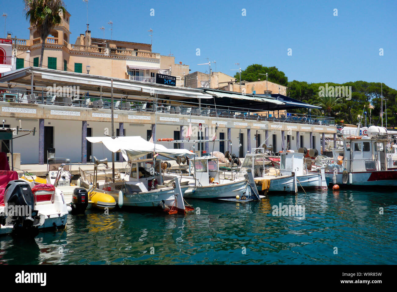 Traditoinal barche da pesca, porto di Portocristo, Maiorca, isole Baleari, Spagna, Europa, Mediterraneo, Portocristo Foto Stock