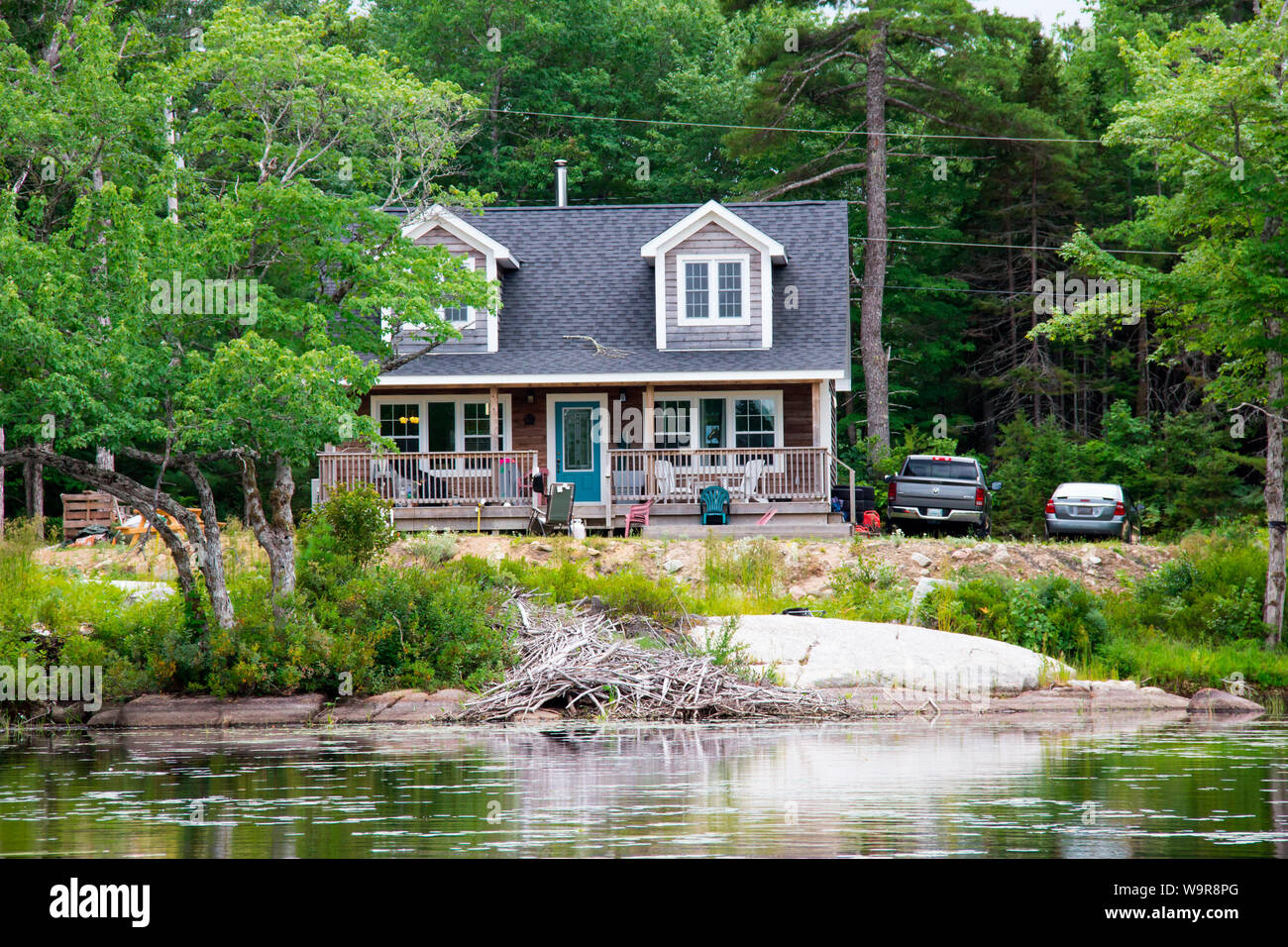 Il castello di castoro, parte inferiore sabbiosa Lago, West Springhill, Nova Scotia, Canada Foto Stock