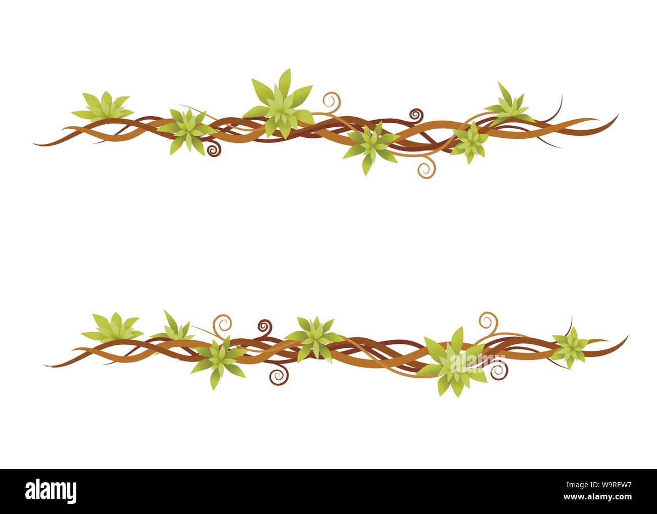 Vite insieme di piante verdi selvatici liane rami piatta illustrazione vettore isolato su sfondo bianco. Illustrazione Vettoriale