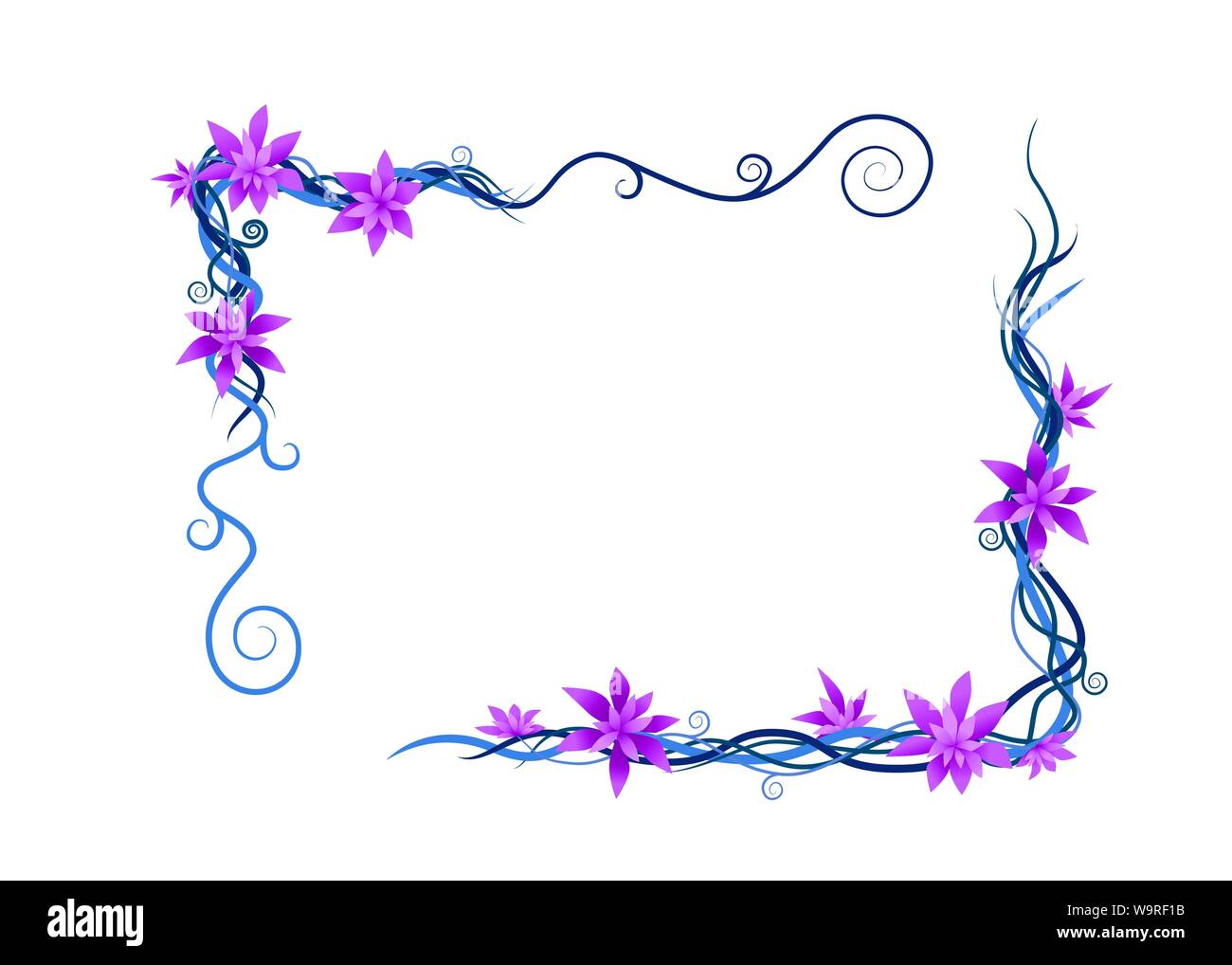 Impianto di vigna viola astratto dei rami selvatici cornice piana illustrazione vettore isolato su sfondo bianco. Illustrazione Vettoriale