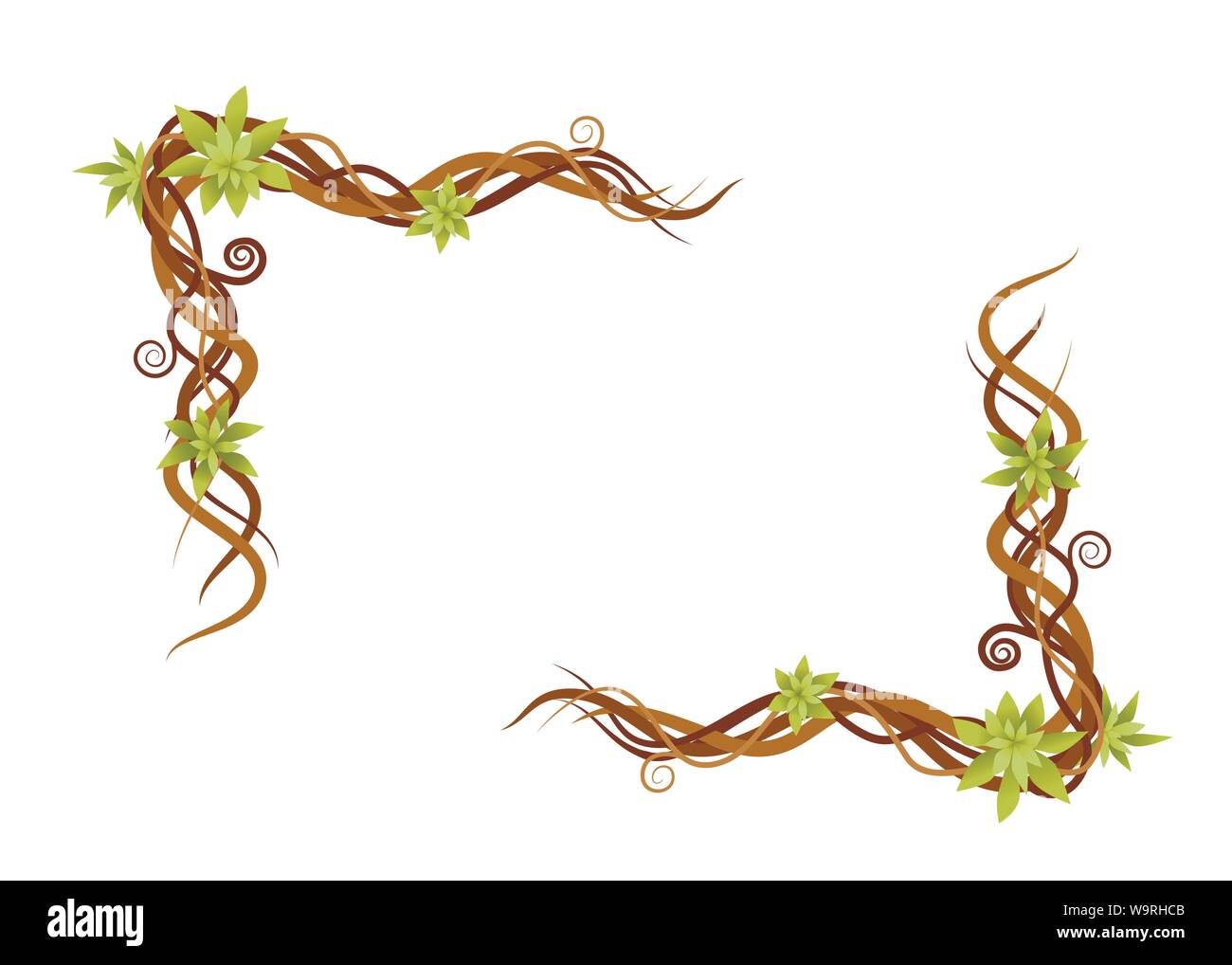 Impianto di vigna verde astratto dei rami selvatici cornice piana illustrazione vettore isolato su sfondo bianco Illustrazione Vettoriale