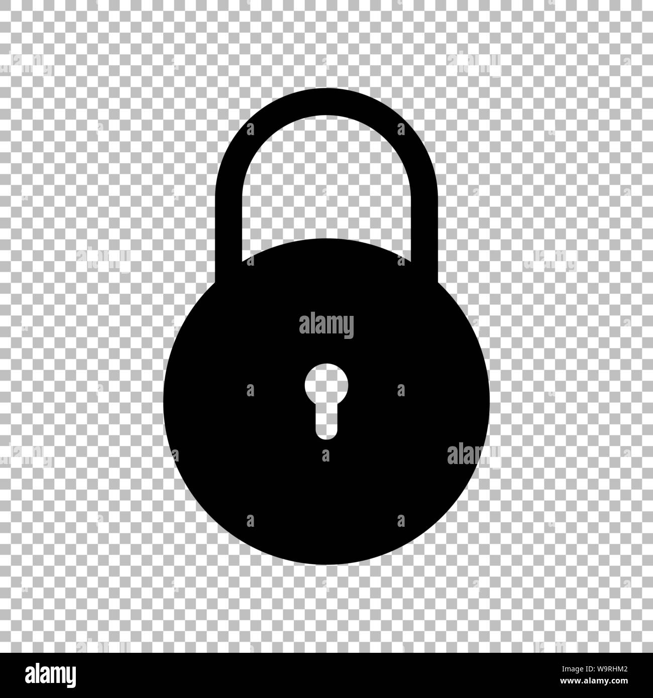 Icona a forma di lucchetto in stile appartamento isolato su sfondo trasparente, sicurezza il simbolo del lucchetto illustrazione vettoriale design. Illustrazione Vettoriale