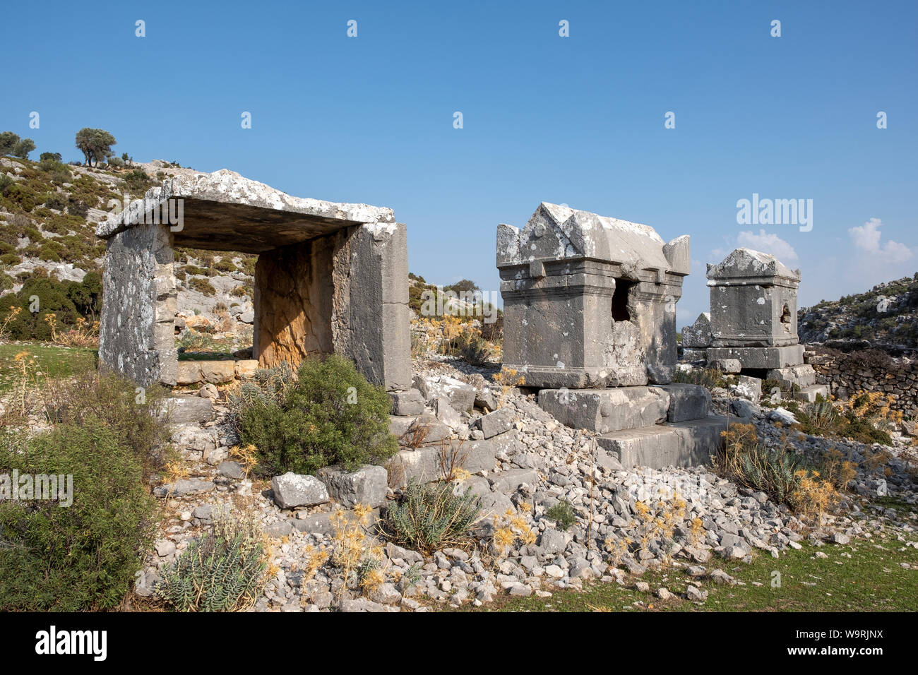 Le tombe di roccia in antico sito di Sidyma, Mugla, Turchia Foto Stock