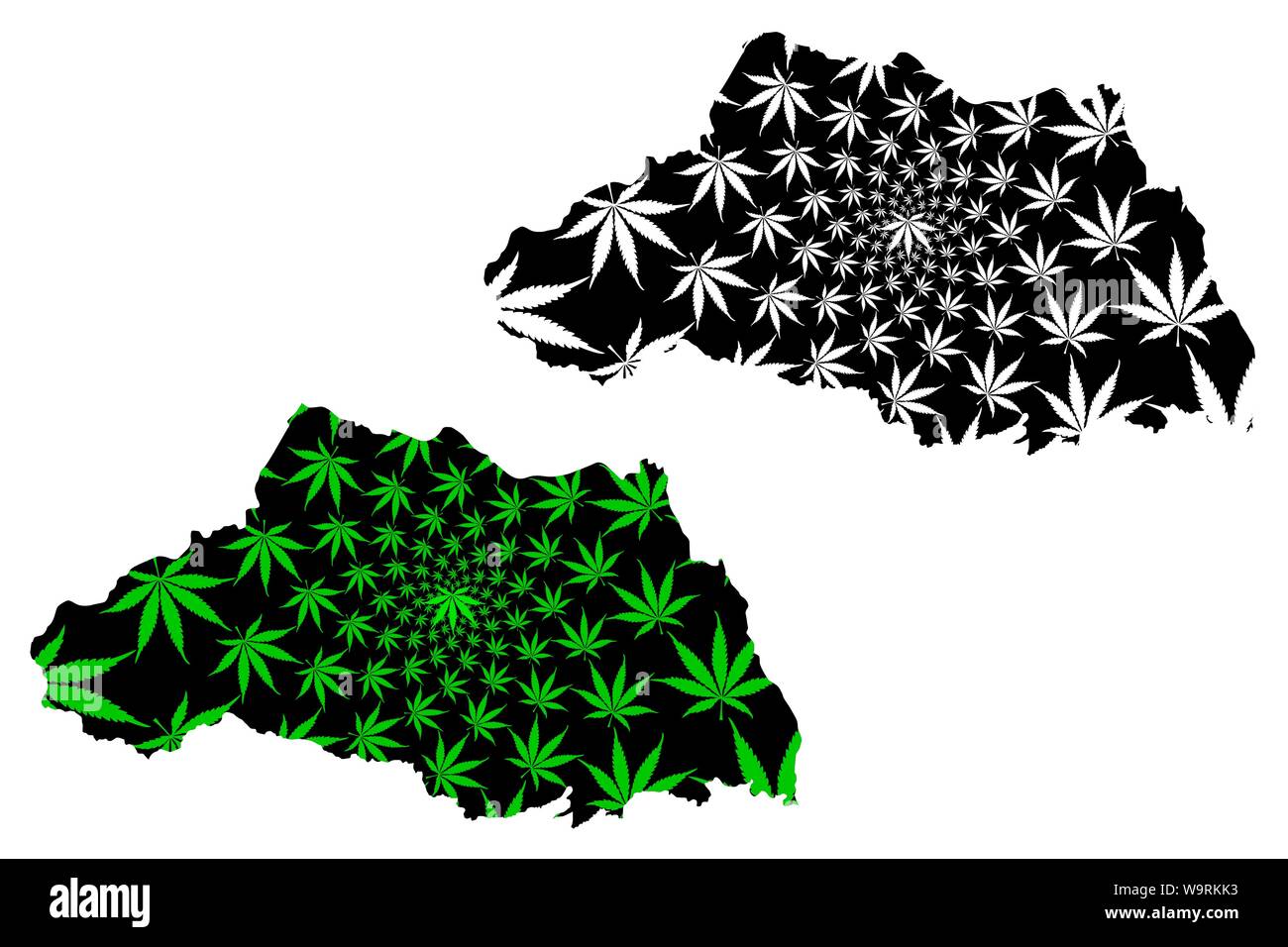 Nella Prefettura di Saitama (divisioni amministrative del Giappone, Prefetture del Giappone) mappa è progettato Cannabis leaf verde e nero, Saitama mappa fatta di mariju Illustrazione Vettoriale