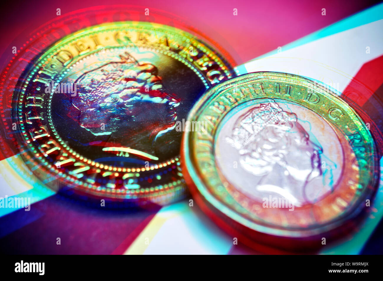 Sterlina inglese delle monete in euro Foto Stock