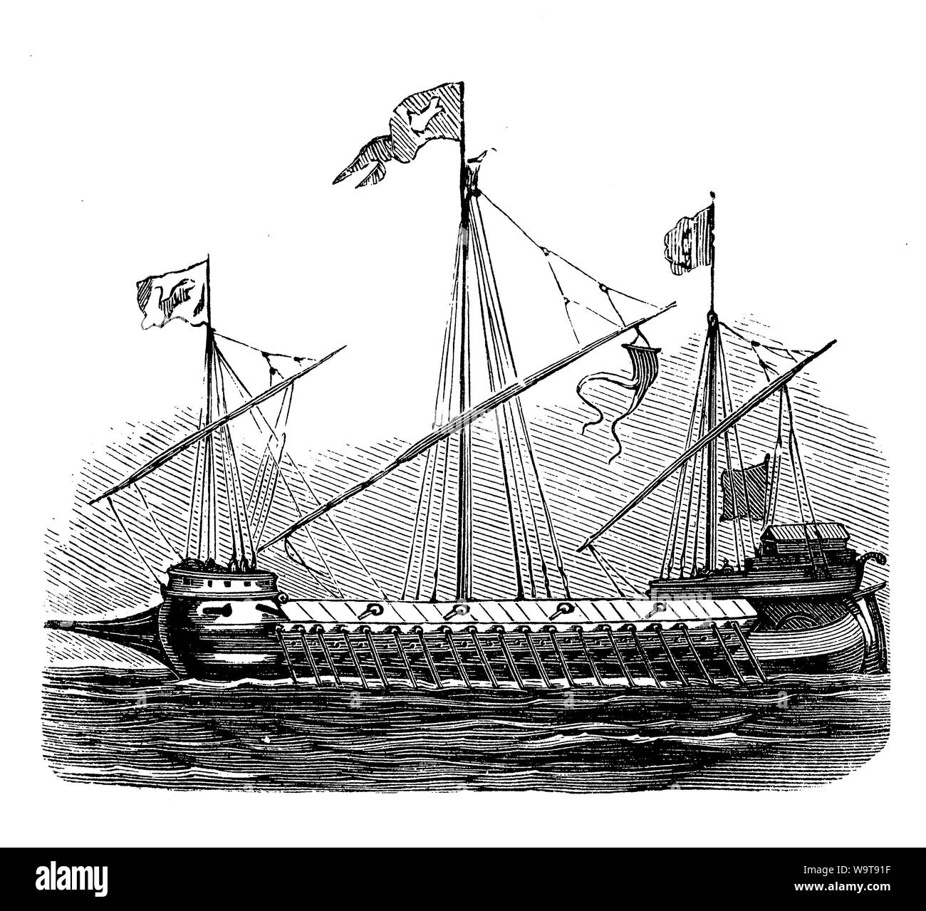 Medioevo cucina spinto principalmente dalla forza umana da barca a remi Foto Stock