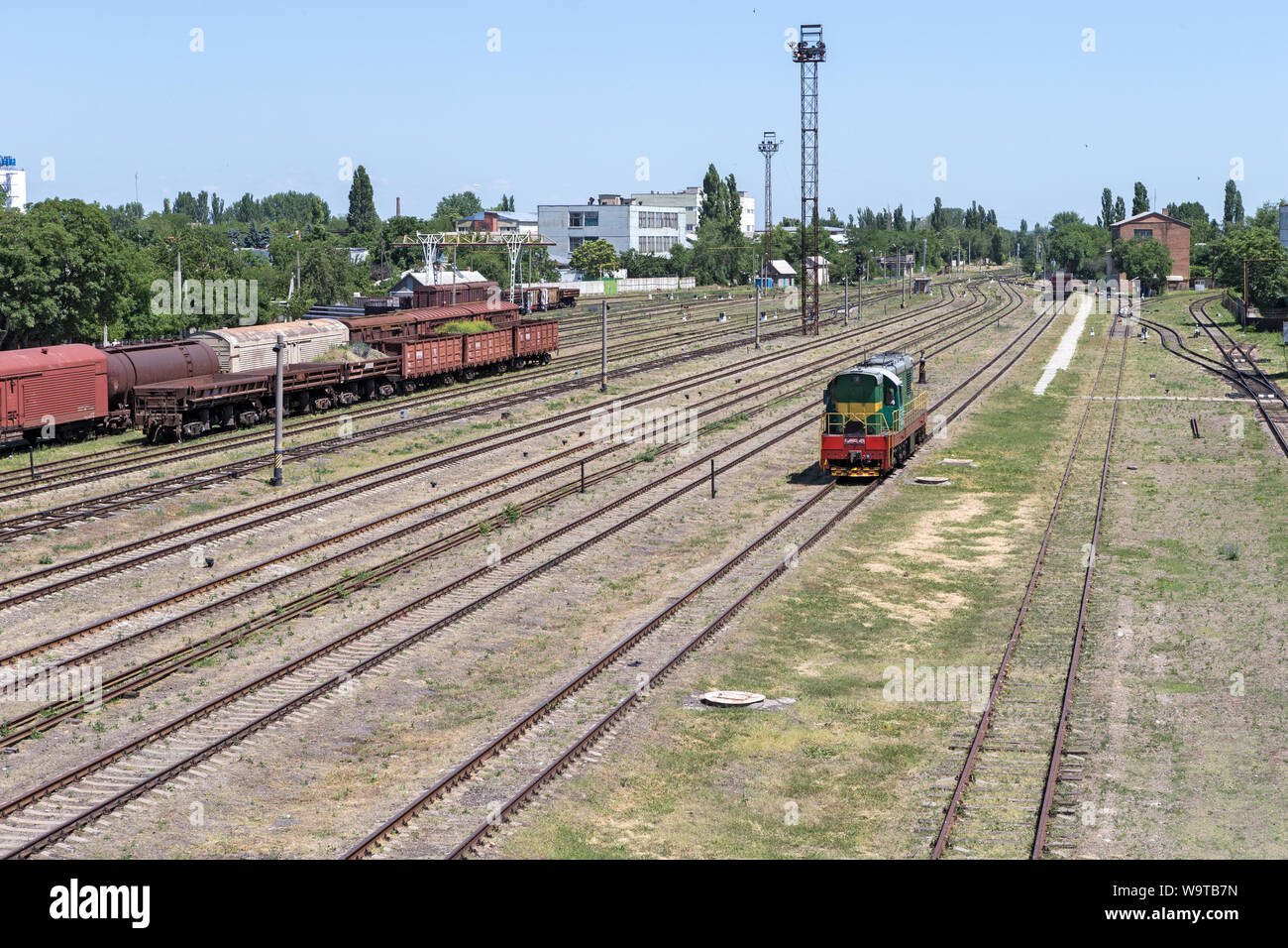 Locomotiva Stazione ferroviaria Bender, Bender-1,Transnistria Moldavia Foto Stock