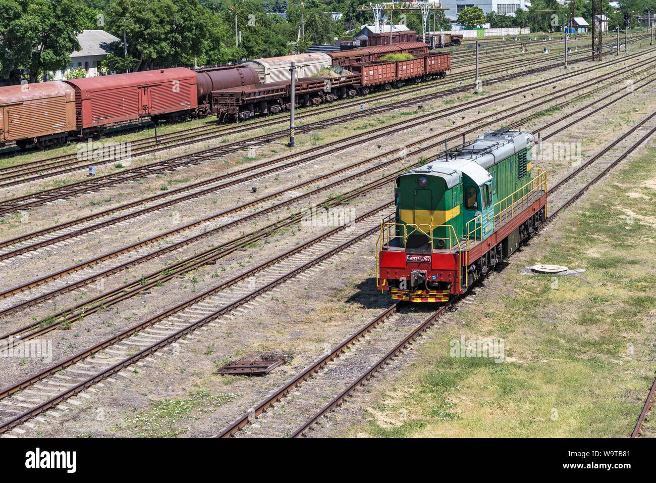 Locomotiva Stazione ferroviaria Bender, Bender-1,Transnistria Moldavia Foto Stock