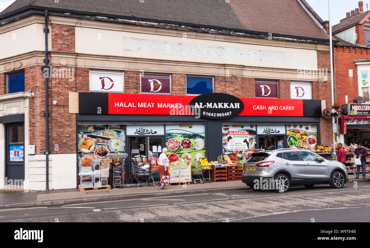 La carne halal Mercato e Cash and Carry in Middlesbrough,l'Inghilterra,UK Foto Stock